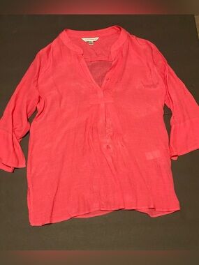 Counterparts pink/coral gauze popover tunic shirt S pintuck detail 3/4 sleeves